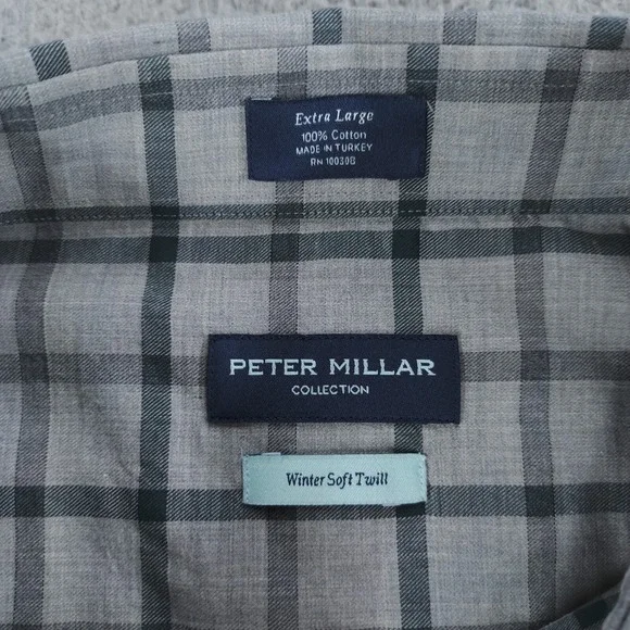 Peter Millar Collection Shirt Mens Extra Large Gray Plaid Winter Soft Twill EUC - Picture 8 of 16